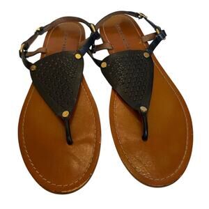 Lucky Brand Size 8 Abell Black Brown Leather Woven Boho Slingback Summer Sandal